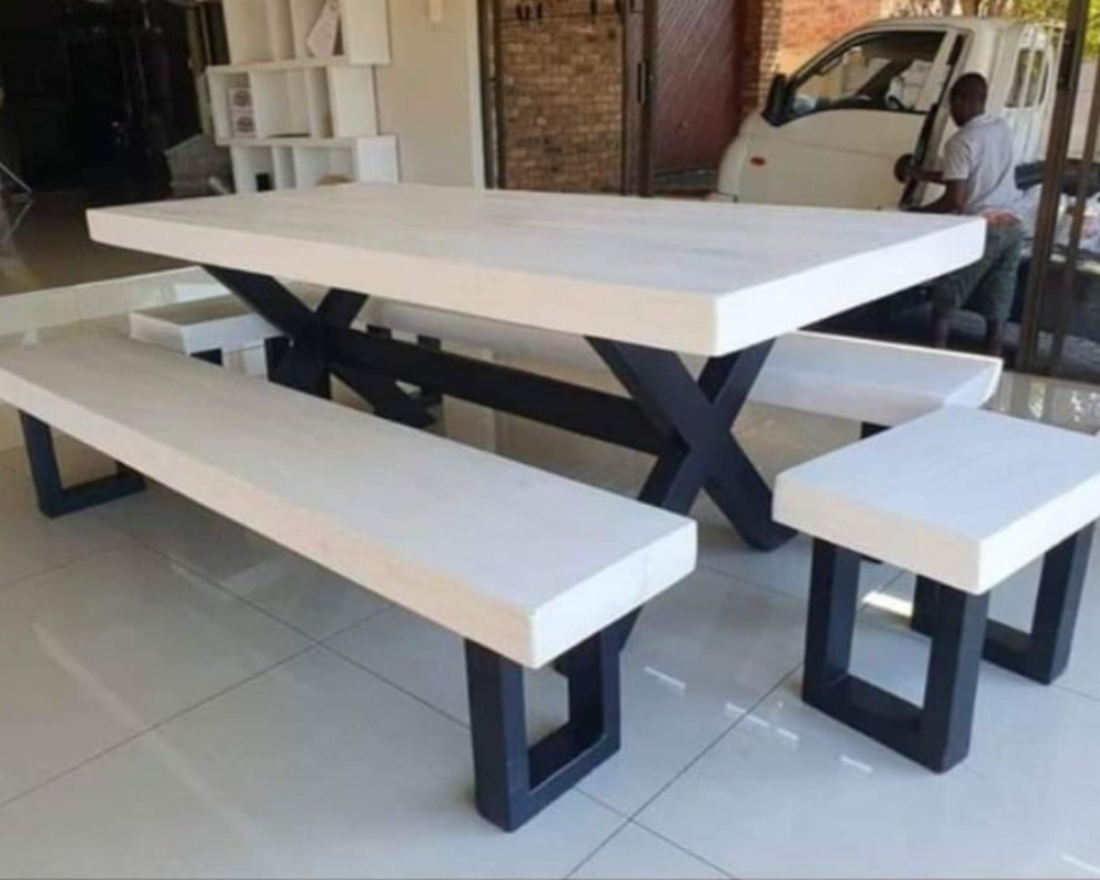 White and black solid wood dining set